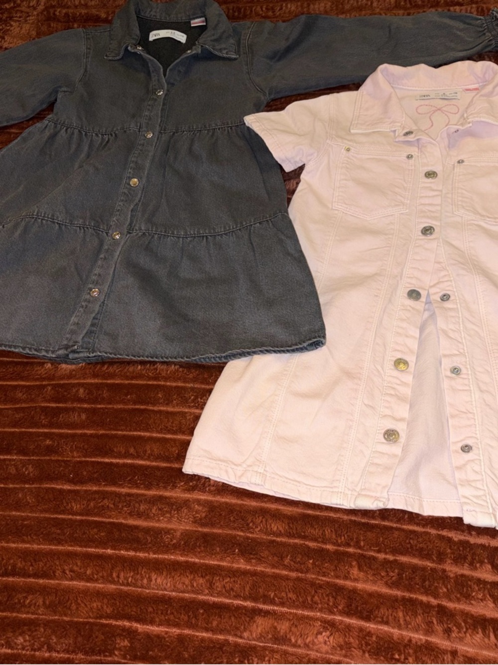 Zara Girls Button-Front Denim Dress - Gray and Pink - Picture 2 of 3